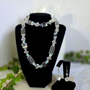 Vintage Artisan Crystal Glass Bead Necklace and Earrings Set